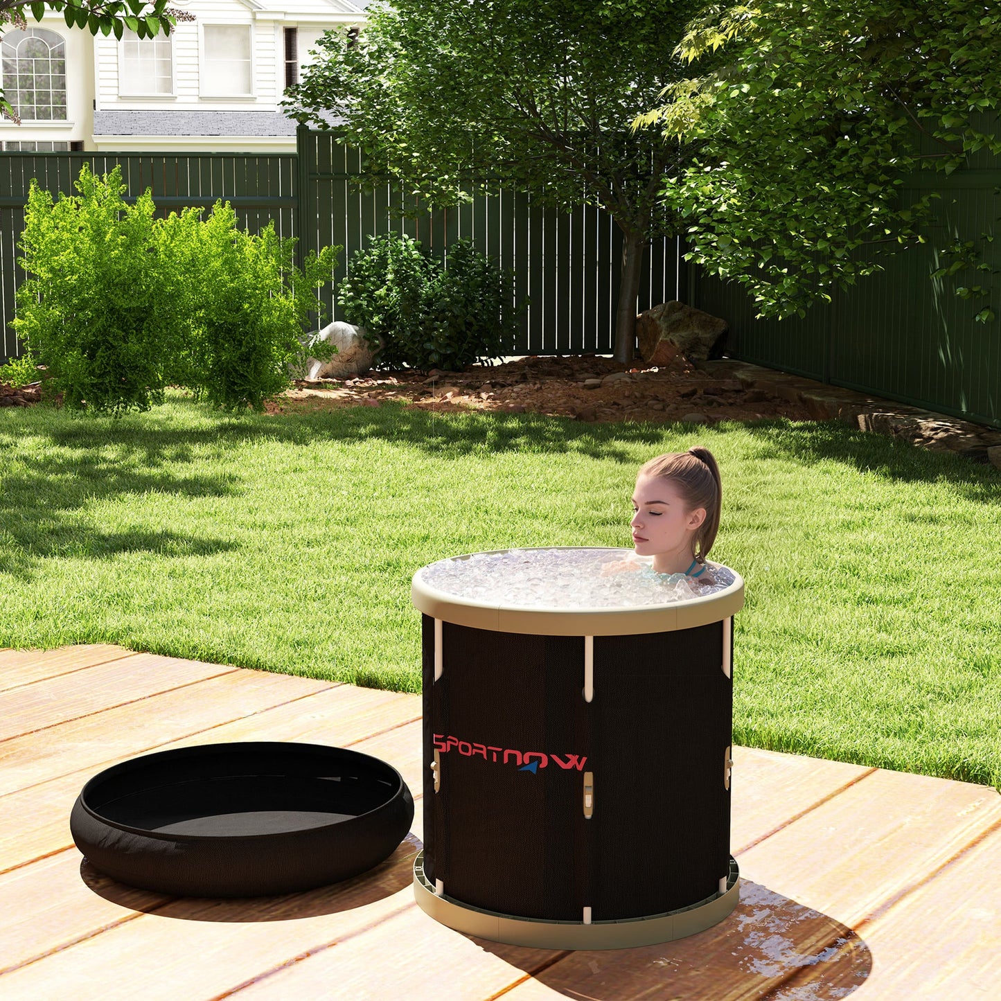 Ice Bath Tub Outdoor, 210L Portable Cold Water Therapy Tub, Recovery Cold Plunge Pool with Lid, Cover and Carry Bag for Athletes, Black-1
