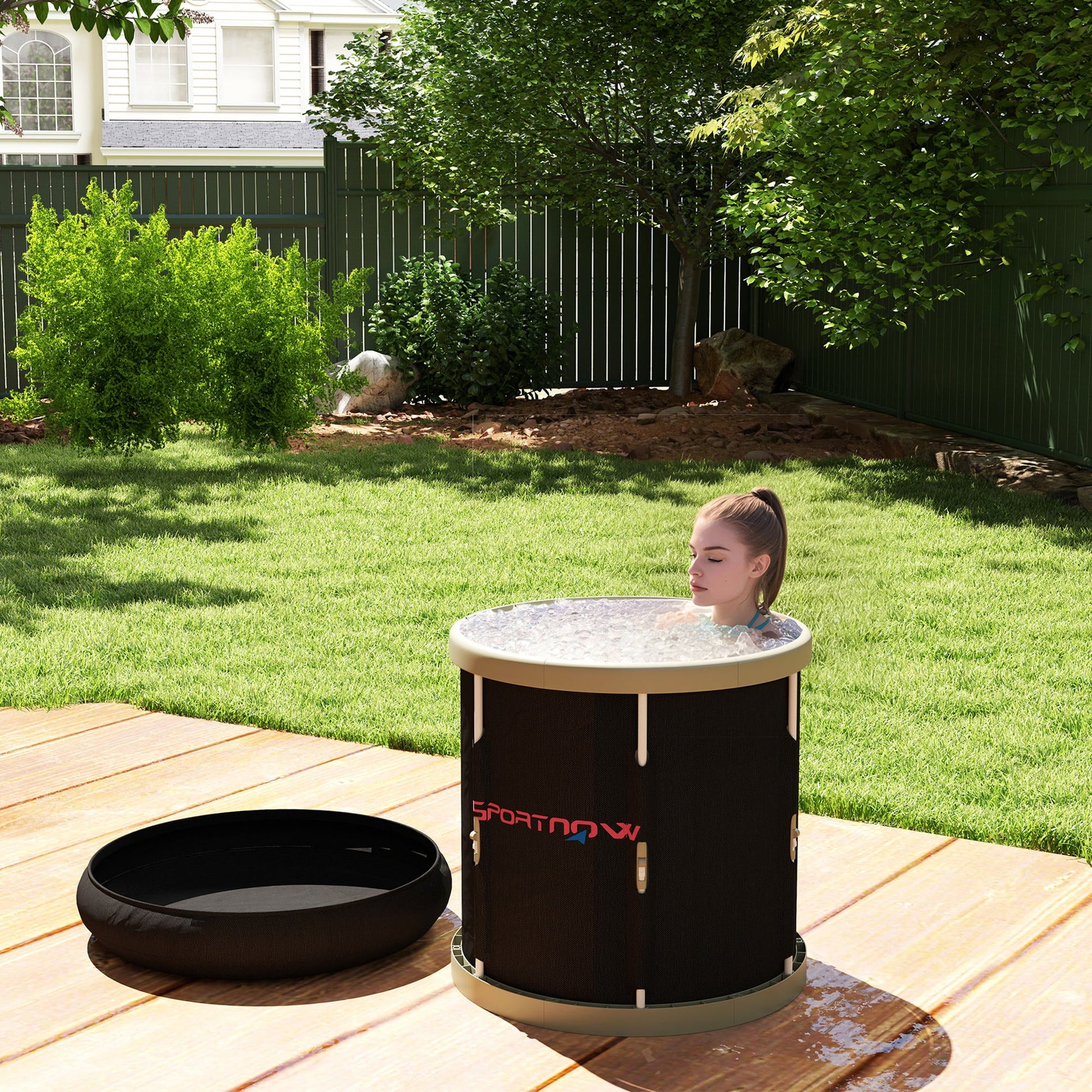 Ice Bath Tub Outdoor, 210L Portable Cold Water Therapy Tub, Recovery Cold Plunge Pool with Lid, Cover and Carry Bag for Athletes, Black-1